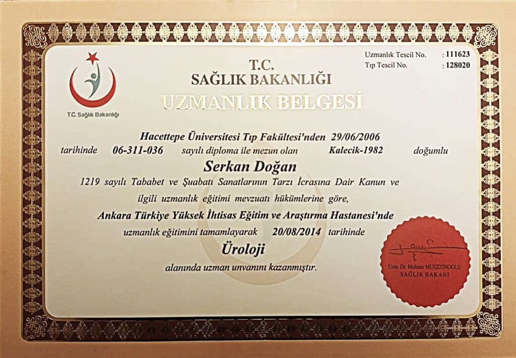 Hacettepe Üniversitesi Üroloji Uzmanlık Belgesi